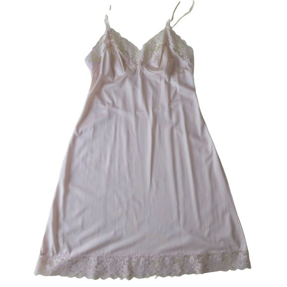 Vintage 70s Lorraine Beige Full Dress Slip Nylon Lace Glam Pin Up Lingerie USA - Picture 5 of 10